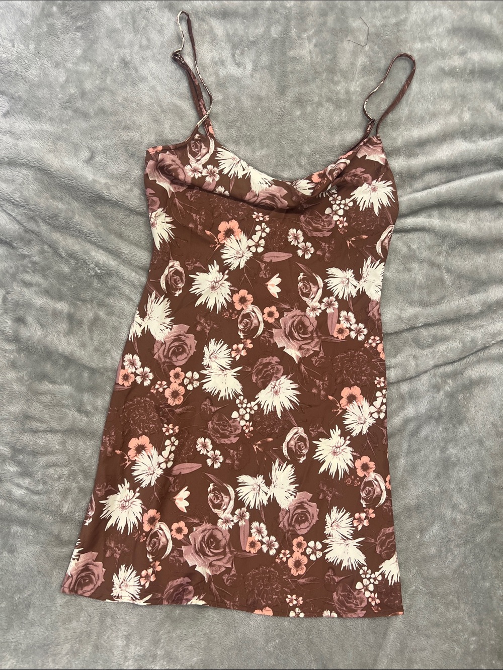 bp Brown Floral Mini Slip Dress with Pink & Cream Flowers